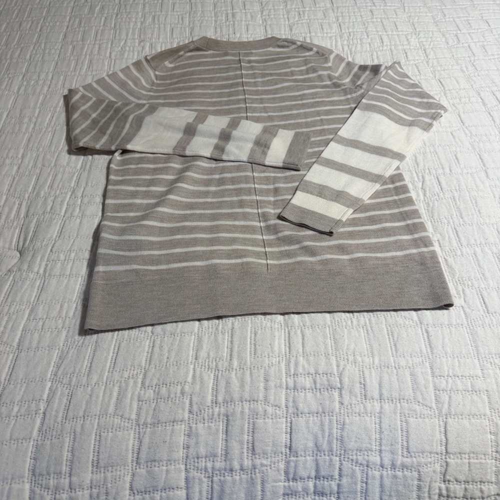 Club Monaco Ladies Striped Sweater - Tan and White - Picture 8 of 8